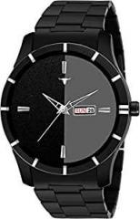 RUSTET Analogue Men's & Boy's Day and Date Watch Black Dial Black Metal Strap, FSTFBLK Black