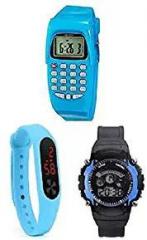 sba prime Led, 7 Light & Calculator Kids Watch for Boys & Girls Pack 3 Blue