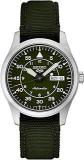 SEIKO Nylon Unisex New 5 Sports Leather Strap Automatic + Handwinding Wrist Analog Watch For Men, Dial Color Green, Band Color Black