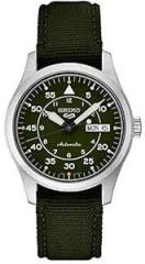 SEIKO Nylon Unisex New 5 Sports Leather Strap Automatic + Handwinding Wrist Analog Watch for Men, Dial Color Green, Band Color Black