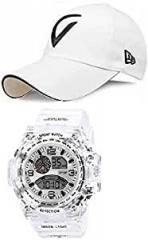 SELLORIA Brand A White Dial Digital White Baseball Embroidered Cap for Boys Mens, Kids