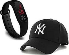 SELLORIA Combo of Black dial Digital Black Baseball Embroidered Cap for Boys Mens, Kids