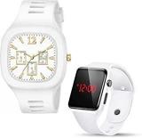 SELLORIA White Dial Square Shape Analog And With Digital Silicon Strap Stylish Designer Watch Kids Watch For Boys