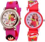 Shocknshop Analog Unisex Child Watch White Dial, Pink & Red Colored Strap Pack Of 2