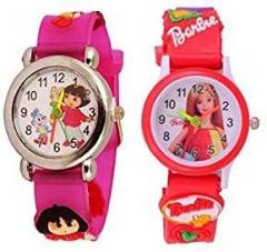 Shocknshop Analog Unisex Child Watch White Dial, Pink & Red Colored Strap Pack of 2