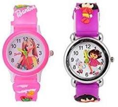 Shocknshop Analogue Girl's & Boy's Watch Pack of 2 White Dial Pink & Purple Colored Strap