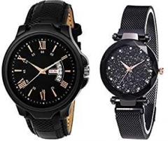 Shocknshop Analogue Round Black Dial Men's & Women's Couple Watch Combo W236 260BLK