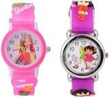 Shocknshop Analogue Rubber Girl's & Boy's Watch Pack Of 2 White Dial Pink & Purple Colored Strap