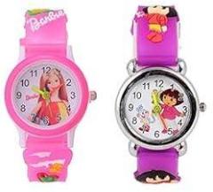 Shocknshop Analogue Rubber Girl's & Boy's Watch Pack of 2 White Dial Pink & Purple Colored Strap