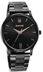 Sonata Aspire Quartz Analog Black Dial Stainless Steel Strap Watch for Men 77105NM03W