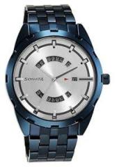 Sonata Blues Quartz Analog with Date Silver Dial Metal Strap Watch for Men 7149QM02