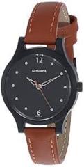 Sonata Essentials Black Dial Women Watch With Leather Strap NR87030PL04W