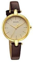 Sonata Gold Edit Champagne Dial Women Watch with Leather Strap NR87043YL02W