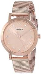 Sonata Linnea Rose Gold Dial Women Watch with Stainless Steel Strap NR8174WM02