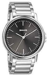 Sonata Men Metal Analog Grey Dial Watch 77083Sm05W, Band Color Silver