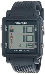 Sonata Men Silicone Sf Digital Grey Square Dial Sport Watch Nl77043Pp02A, Band Color Black