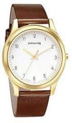 Sonata Quartz Analog White Dial Leather Strap Watch for Men NR7135YL01