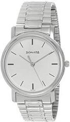 Sonata Quartz Analog White Dial Stainless Steel Strap Watch for Men NR1013SM01