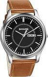 Sonata Quartz Analog with Day and Date Black Dial Leather Strap Watch for Men NS77082SL08W