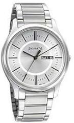 Sonata Quartz Analog with Day and Date Silver Dial Stainless Steel Strap Watch for Men NR77082SM02W