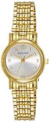 Sonata Silver White Dial Gold Band Analog Stainless Steel watch For Women NR8976YM07W