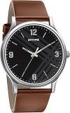 Sonata Smart Plaid Quartz Analog Black Dial Leather Strap Watch for Men NS77105SL02W