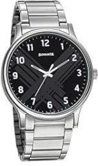 Sonata Smart Plaid Quartz Analog Black Dial Stainless Steel Strap Watch for Men NR77105SM02W