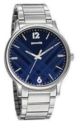 Sonata Smart Plaid Quartz Analog Blue Dial Stainless Steel Strap Watch for Men NR77105SM01W