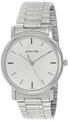 Sonata White Dial Silver Band Analog Stainless Steel watch For Men NR1013SM01