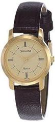 Sonata Women Leather Light Champagne Dial Analog Watch Nr87018Yl01W, Band Color Brown