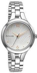 Sonata Women Metal Silver White Dial Analog Watch Nr8151Sm05, Band Color Silver