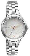 Sonata Workwear White Dial Women Watch with Stainless Steel Strap NR8151SM05