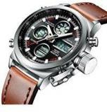 Spyn Analogue Digital Multifunction Chronograph Leather Belt Black Dial Men's Watch