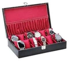 STORESHINE Checked Unisex Black 12 Slot Watch Box Case For 12 Watches005 WITHOUT WATCHES