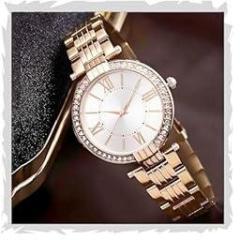 STYLEDOSE Women Watches Analogue Wrist Watches for Women's & Girls&Miss&Ladies Luxury Blue Dial with Roman Marker in Diamond Studded Round case with Rose Gold brecelet Strap Stylish Quartz Watches