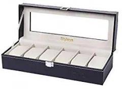 Styleys Wrist Watch Storage Box Display Case Organizer of Faux Leather Finish with Glass Window