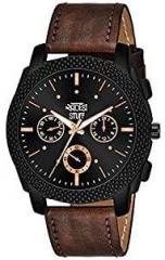 SWADESI STUFF Black Dial Brown Leather Strap Stylish Analog Watch for Men