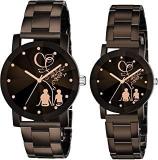 SWADESI STUFF Black Dial Round Shape Stainless Steel Strap Analog Cute Love Couple Watch for Men and Women Combo of 2