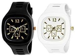 SWADESI STUFF New Combo of Square Dial Black and White Silicone Strap ADDI Stylish Designer Analog Watch for Boys & Men