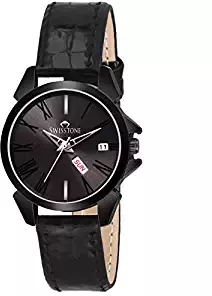 SWISSTONE Quartz Movement Analogue Black Dial Leather Strap Women's Watch