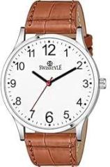 SWISSTYLE Leather Analog Men'S Watch White Dial Brown Colored Strap