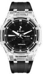 Sylvi World Time Fully Multi Functional Analog Digital Black Crystal Watch for Men