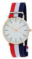 Talgo Analogue White Dial White/Blue/Red Fabric Strape Fashion Unisex Watch