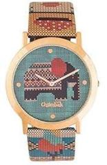 TEAL BY CHUMBAK Round Dial Analog Watch for Women|Tribal Elephant Collection| Printed Vegan Leather Strap|Gifts for Women/Girls/Ladies |Stylish Fashion Watch for Casual/Work