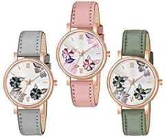 The Shopoholic Analog 6 Different Color Flowered Dial Watch for Womens and Girls Single and Combo Watches for Women and Girl Pack of 2 and Pack of 3