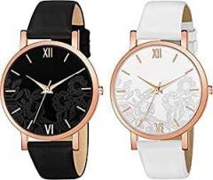 The Shopoholic Analogue Girls & Women's Watch Black & White Dial Black & White Colored Strap Pack of 2