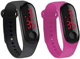 XTIME Pink & Black Slim Digital Black Dial Led Bracelet Band Watch For Boys And Girls Combo Pack Of 2