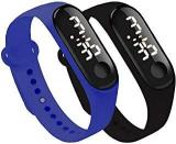 XTIME Slim Digital Led Bracelet Band Watch Black Dial And Blue & Black Colored Strap For Boys And Girls Combo Pack Of 2