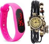 Timest M3 Pink Unisex Digital Band And Black Butterfly Dori Watch Combo Of 2