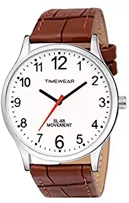 TIMEWEAR White Dial Brown Strap Watch for Men 233WDTG